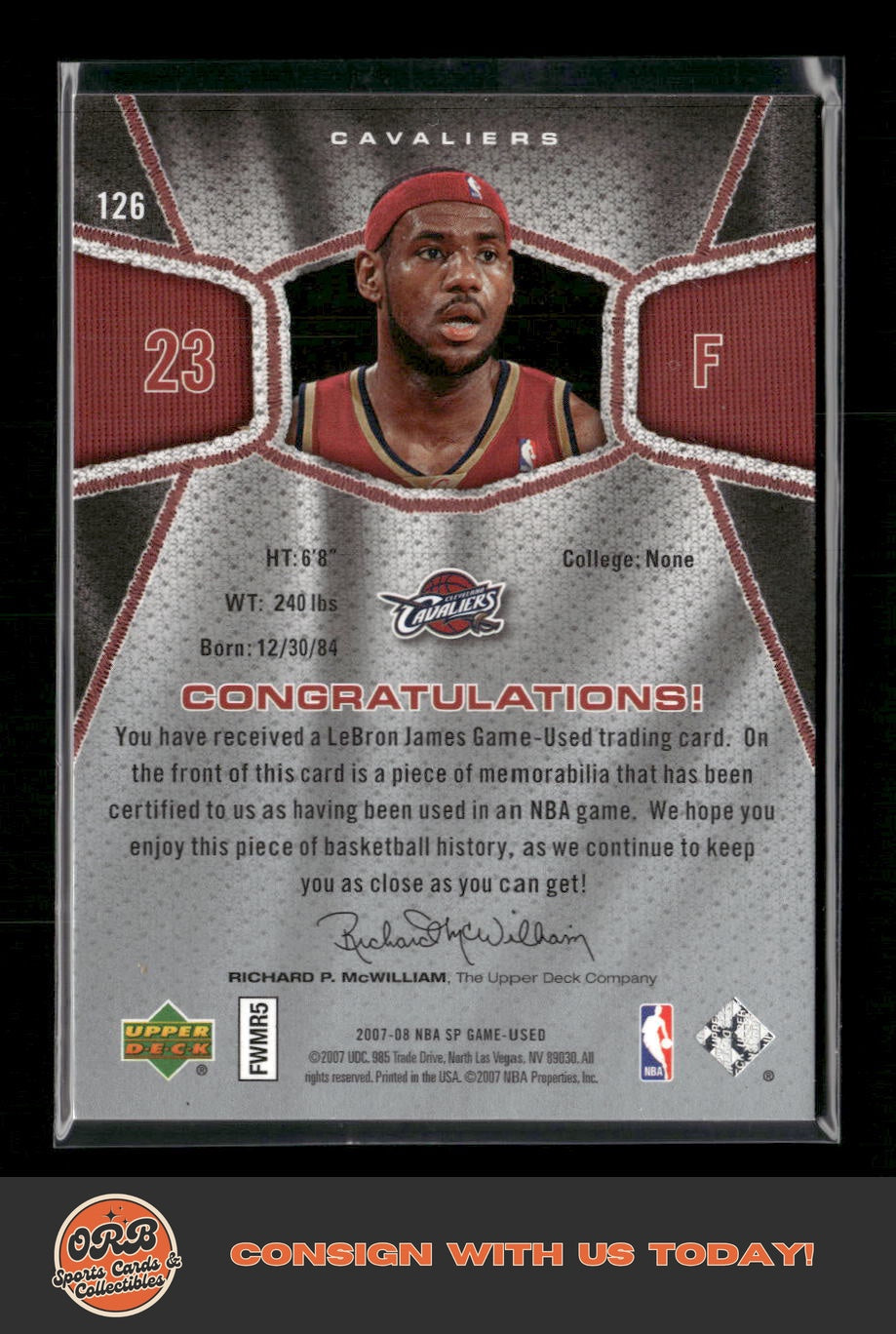 LeBron James 2007-08 SP Game Used #126 - Back