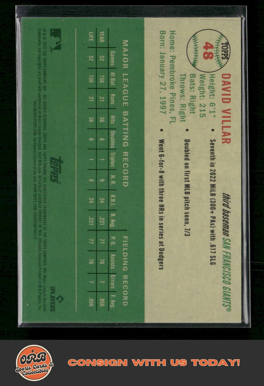 David Villar 2023 Topps Chrome Platinum Anniversary #48 Orange Refractor #/25 - Back