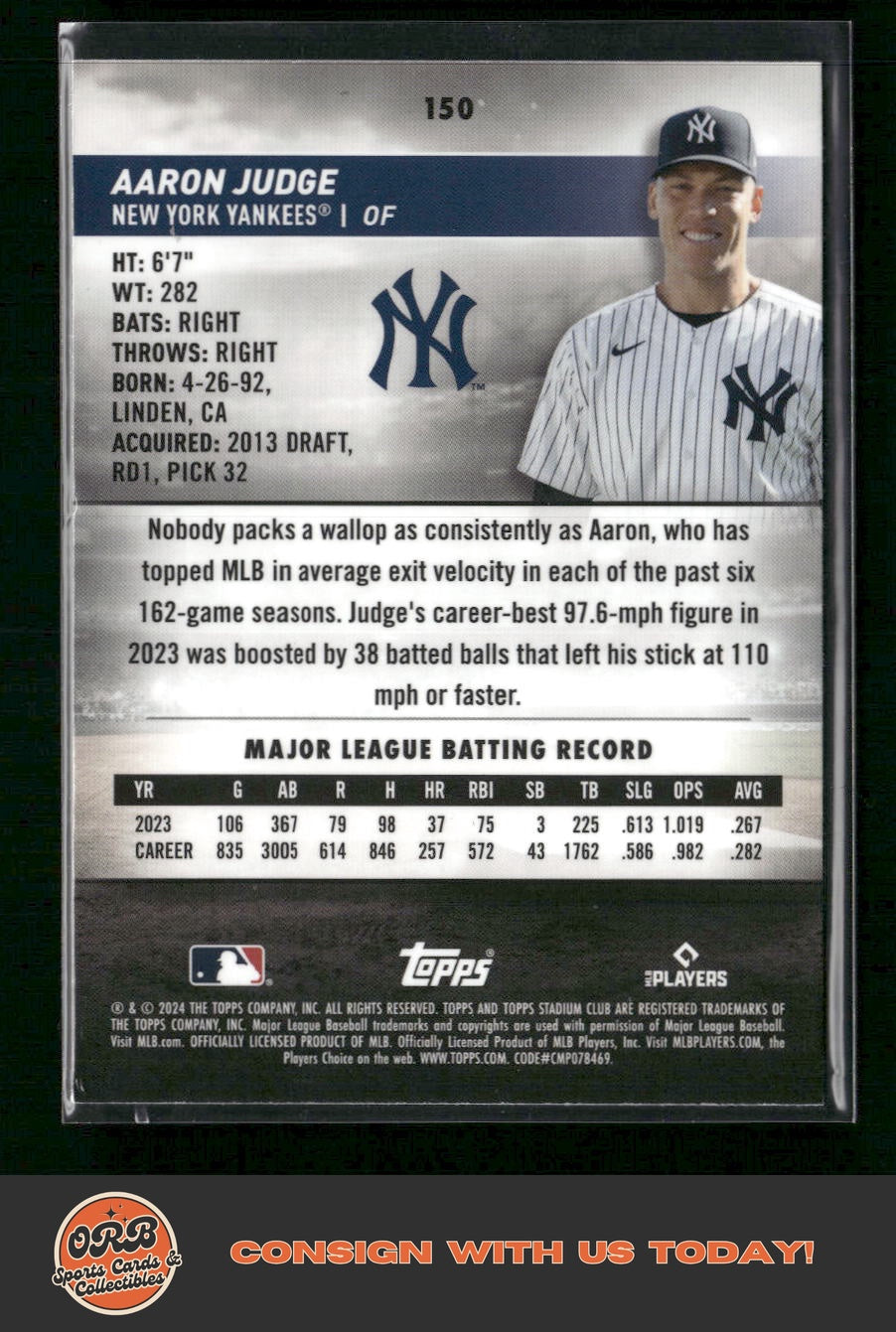 Aaron Judge 2024 Stadium Club #150 Chrome Orange Refractors #/99 - Back
