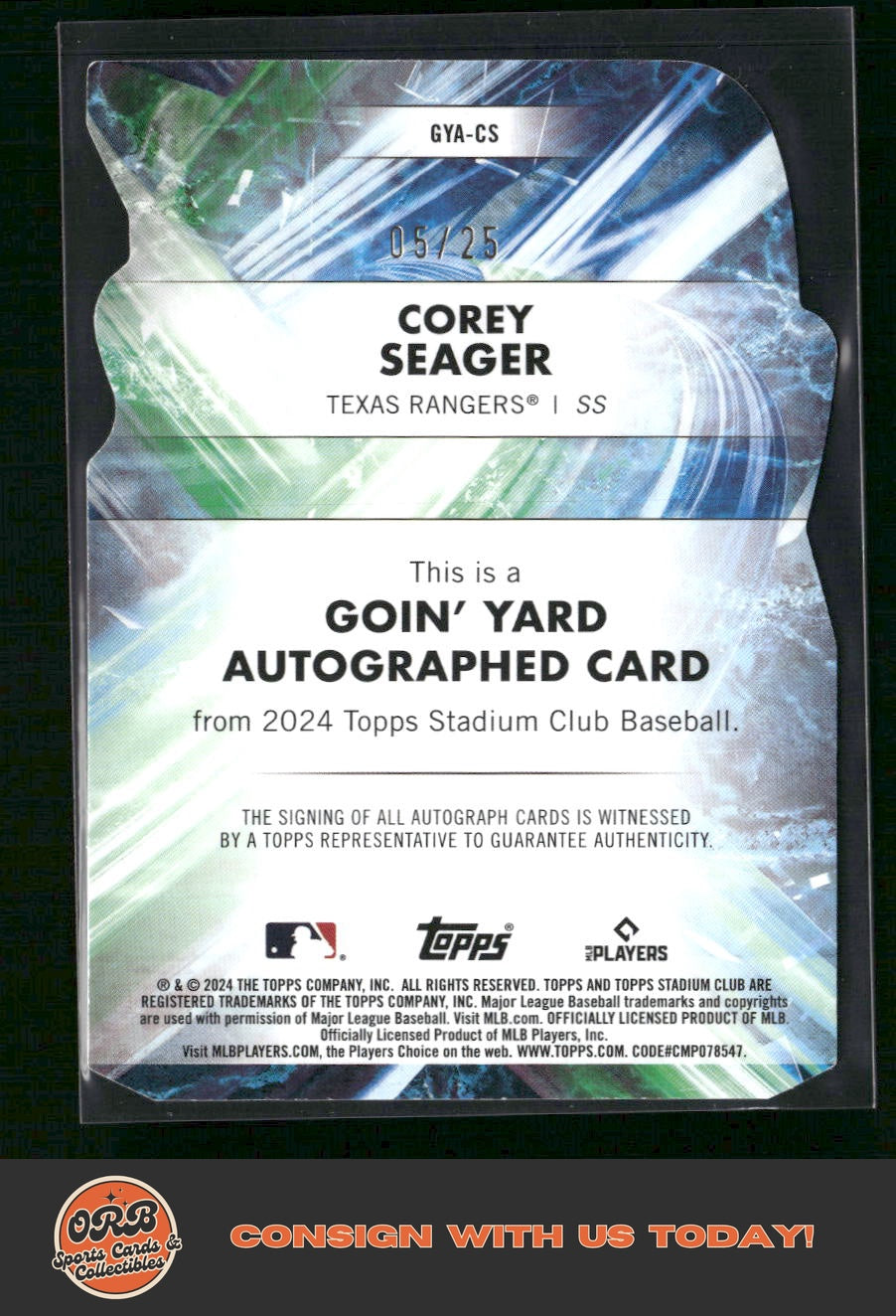 Corey Seager 2024 Stadium Club #GYA-CS Goin' Yard Autographs /25 - Back
