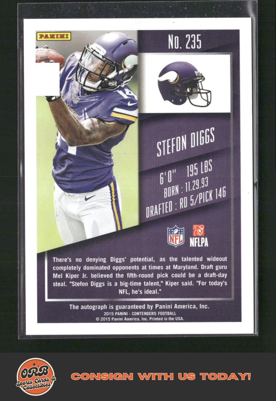 Stefon Diggs 2015 Panini Contenders #235a Catching pass - Back