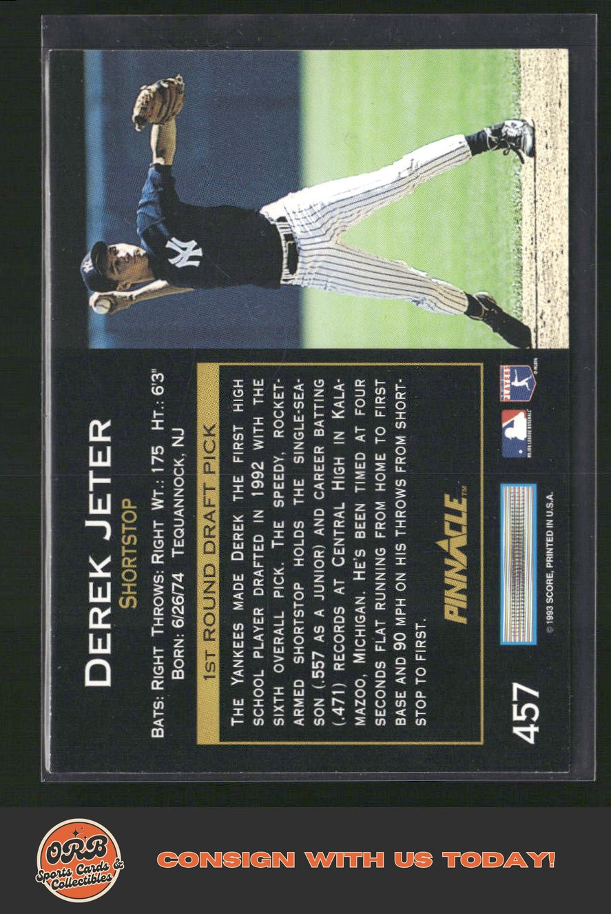 Derek Jeter 1993 Pinnacle #457 - Back
