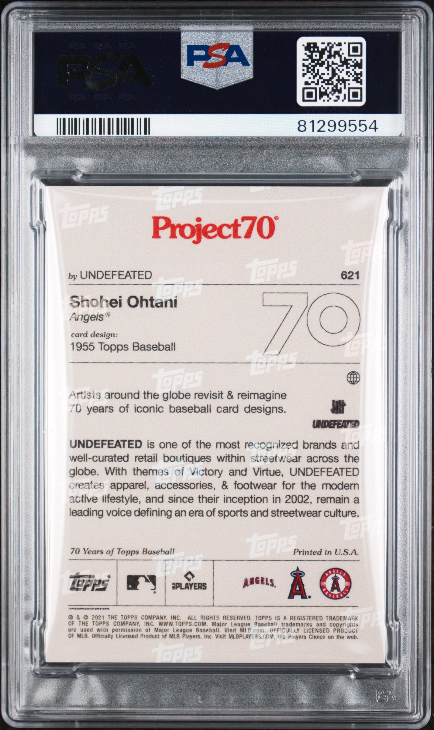 Shohei Ohtani 2021 Topps Project70 #621 PSA 10 - Back