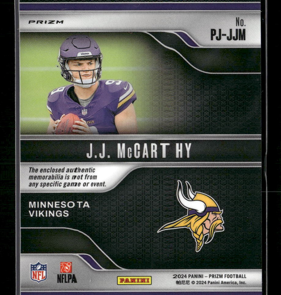 J.J. McCarthy 2024 Panini Prizm #PJ-JJM Premier Jerseys Pink - Back