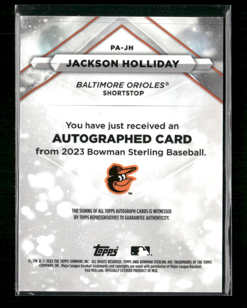 Jackson Holliday 2023 Bowman Sterling #PA-JH Prospect Autographs - Back
