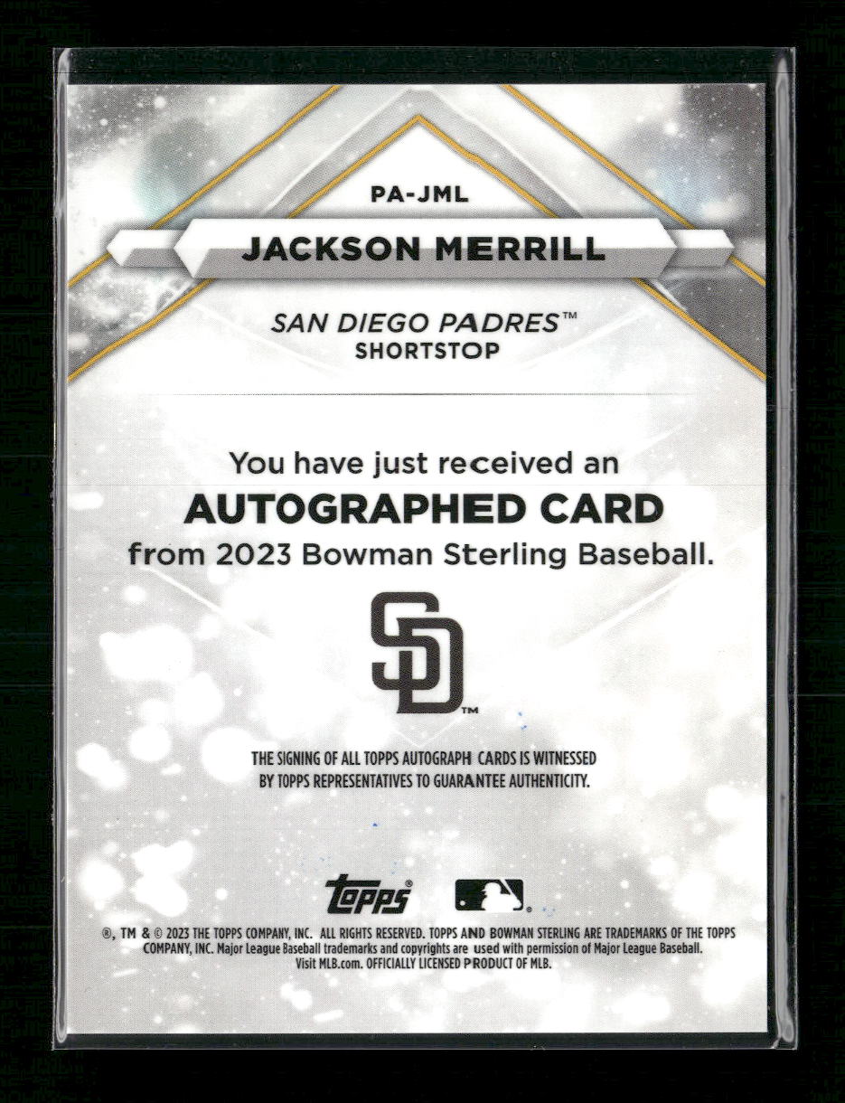 Jackson Merrill 2023 Bowman Sterling #PA-JML Prospect Autographs - Back