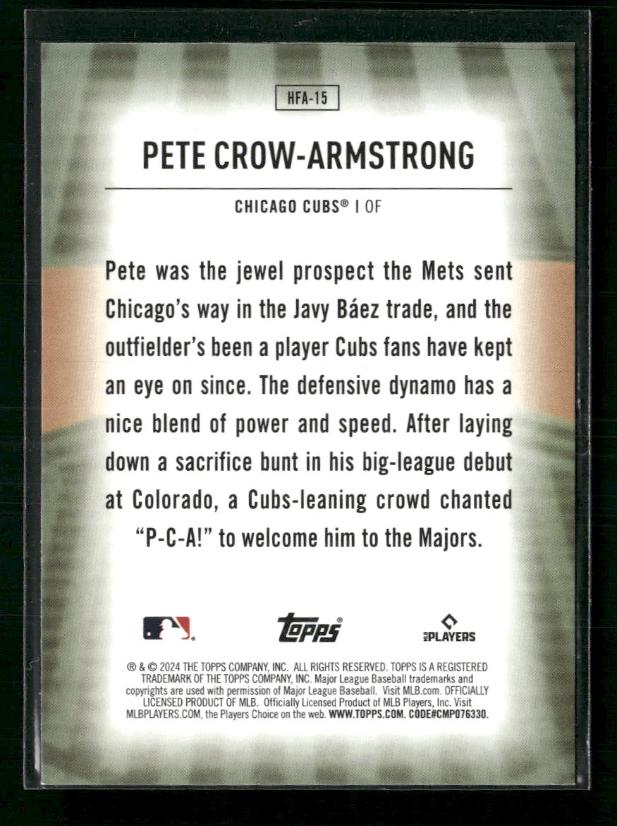 Pete Crow-Armstrong 2024 Topps #HFA-15 Home Field Advantage -B - Back