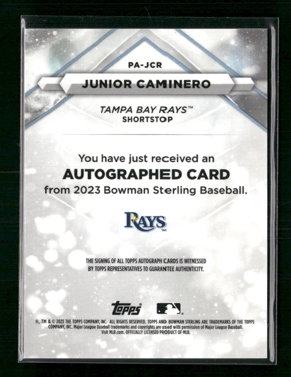 Junior Caminero 2023 Bowman Sterling #PA-JCR Prospect Autographs - Back