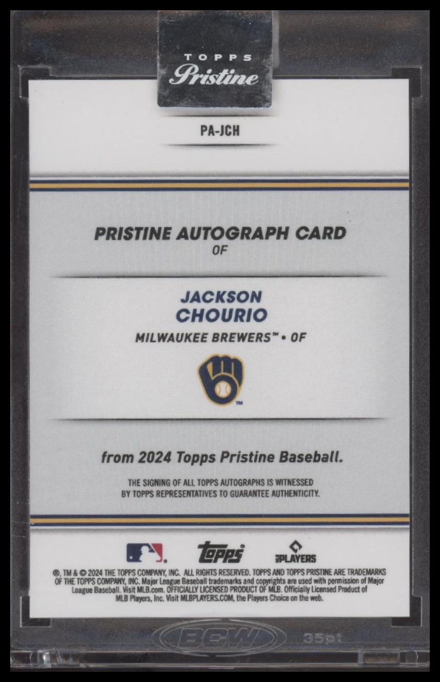 Jackson Chourio 2024 Topps Pristine #PA-JCH Pristine Autographs - Back