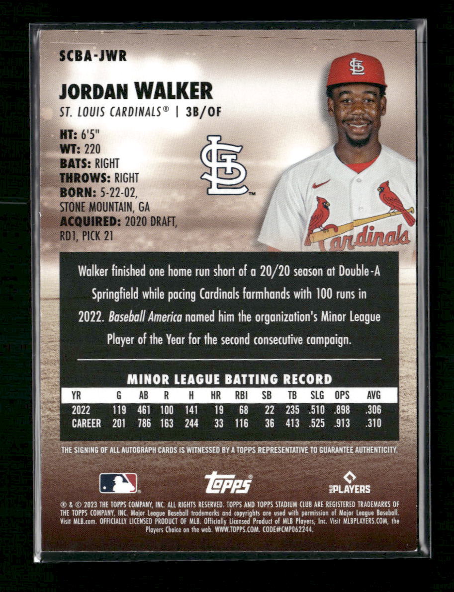 Jordan Walker 2023 Stadium Club #SCBA-JWR Autographs - Back