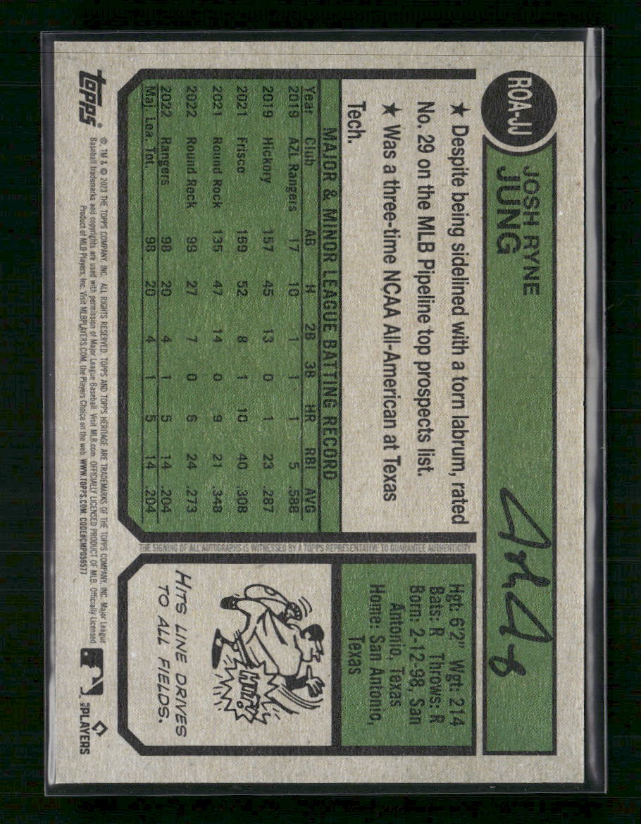 Josh Jung 2023 Topps Heritage #ROA-JJ Real One Autographs - Back