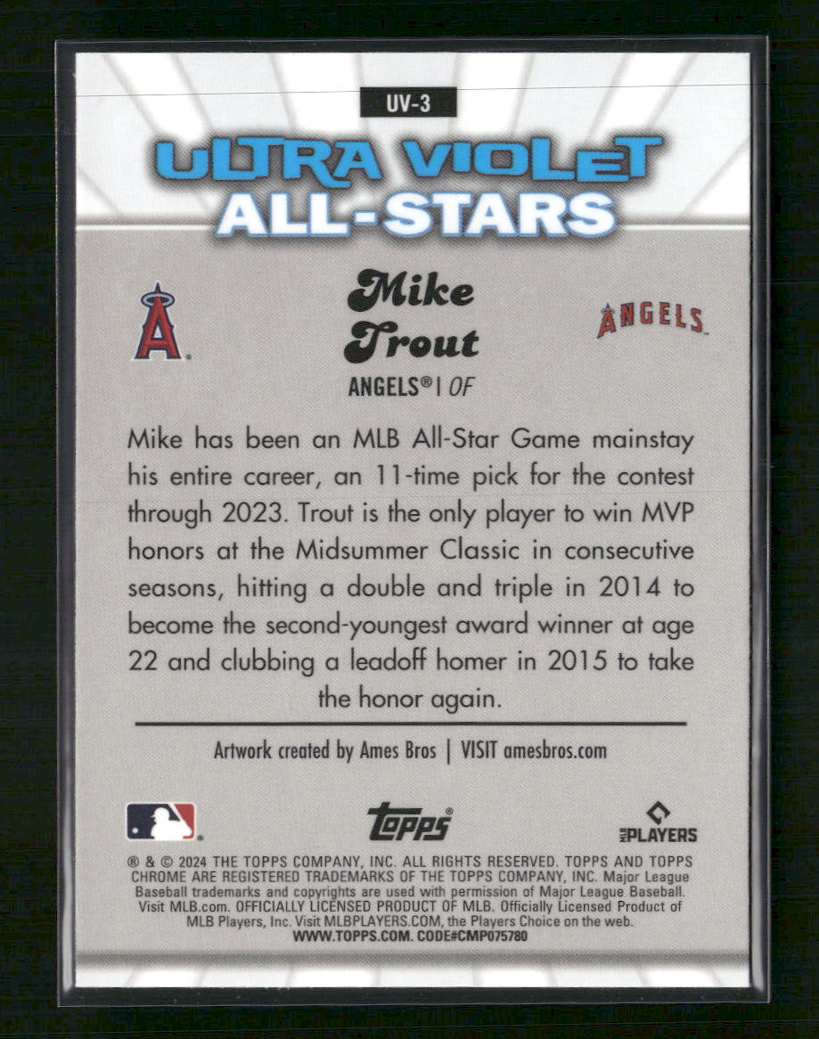 Mike Trout 2024 Topps Chrome #UV-3 Ultraviolet All-Stars - Back