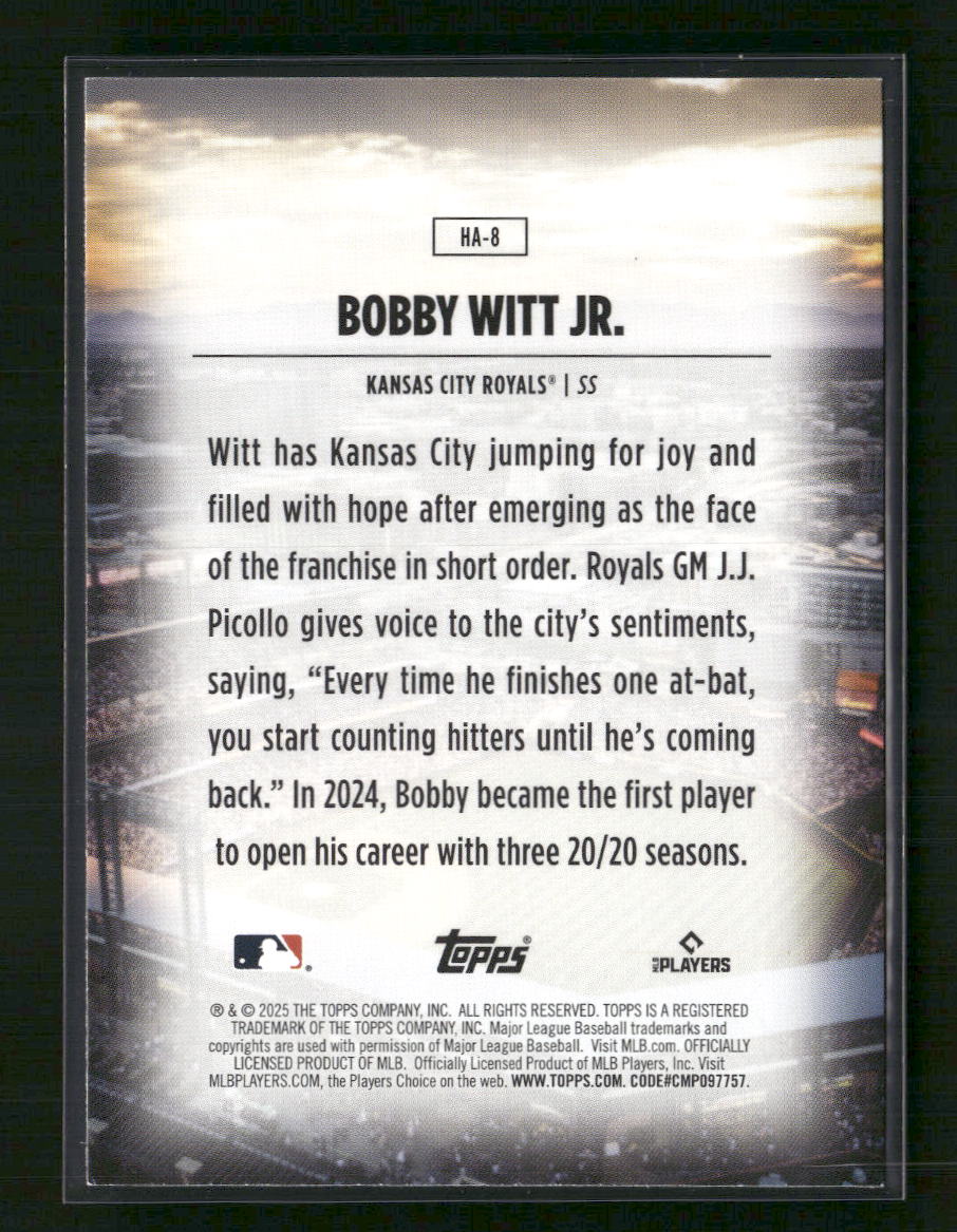 Bobby Witt Jr. 2025 Topps #HA-8 Home Field Advantage - Back