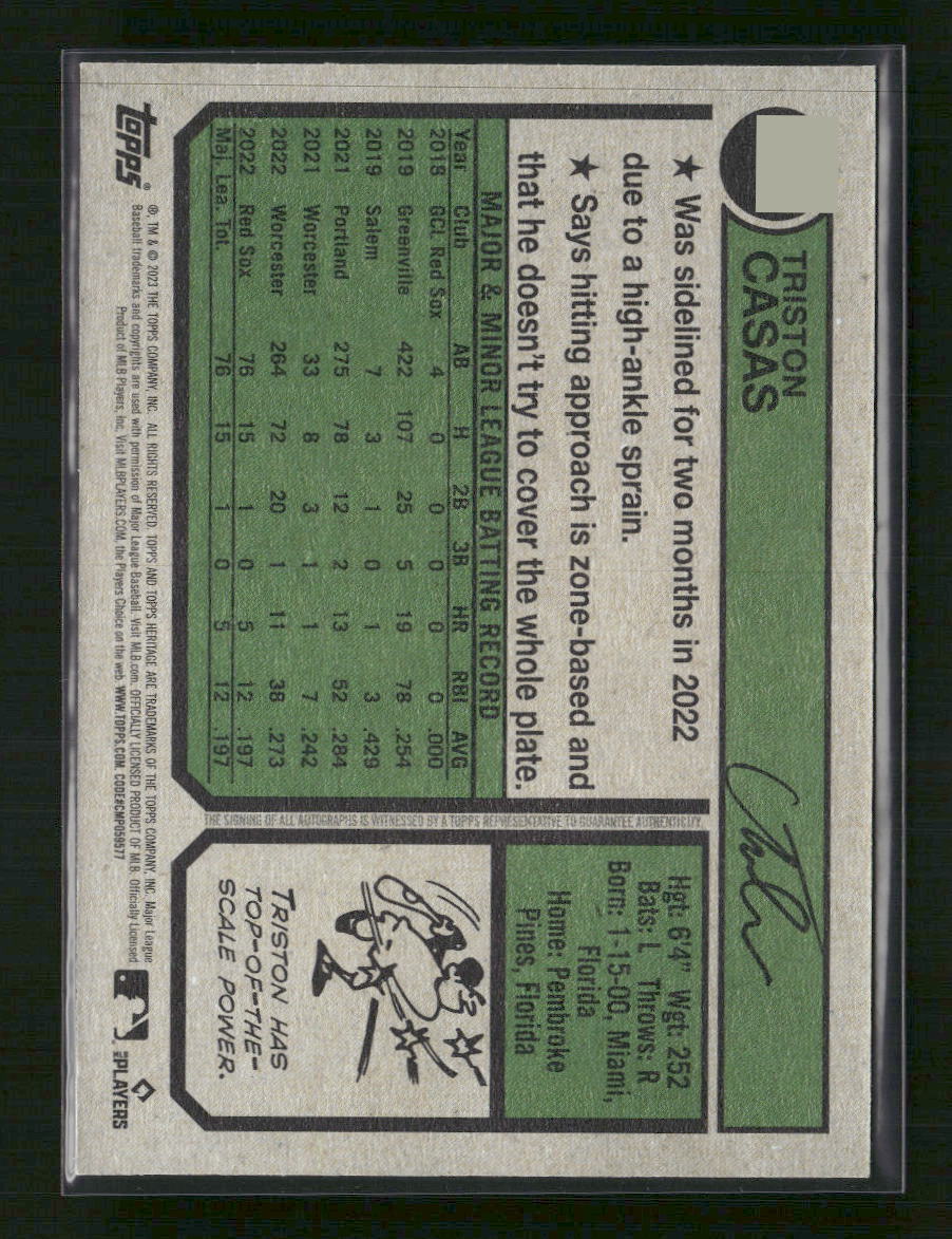 Triston Casas 2023 Topps Heritage #ROA-TC Real One Autographs - Back