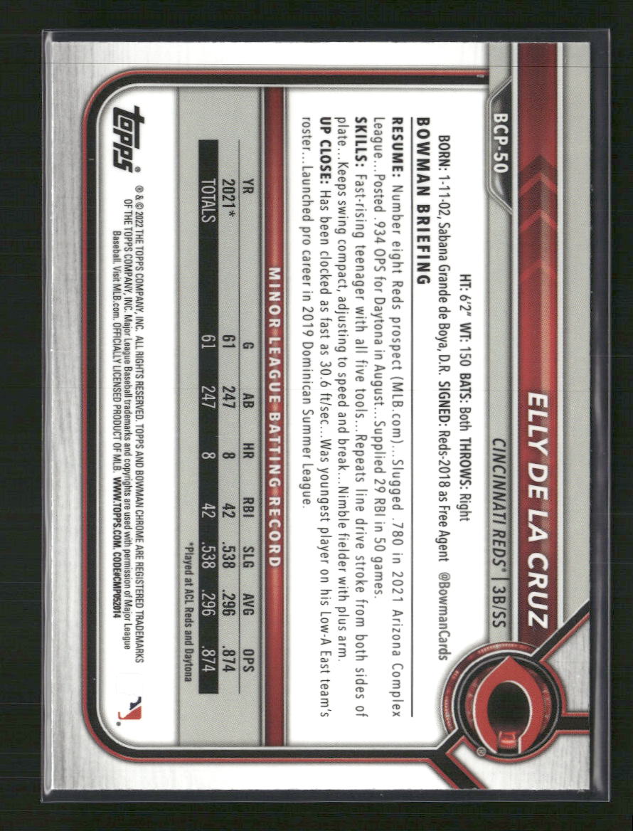 Elly De La Cruz 2022 Bowman #BCP-50 Chrome Prospects Mojo Refractors - Back