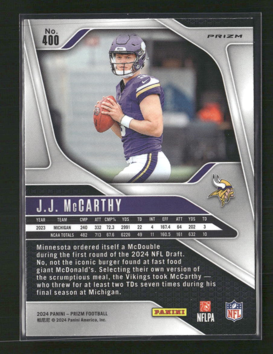 J.J. McCarthy 2024 Panini Prizm #400 Orange Disco Prizm - Back