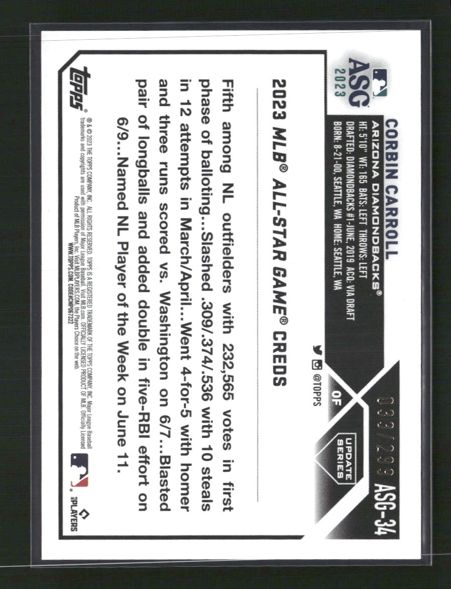 Corbin Carroll 2023 Topps Update #ASG-34 2023 All-Star Game - Back