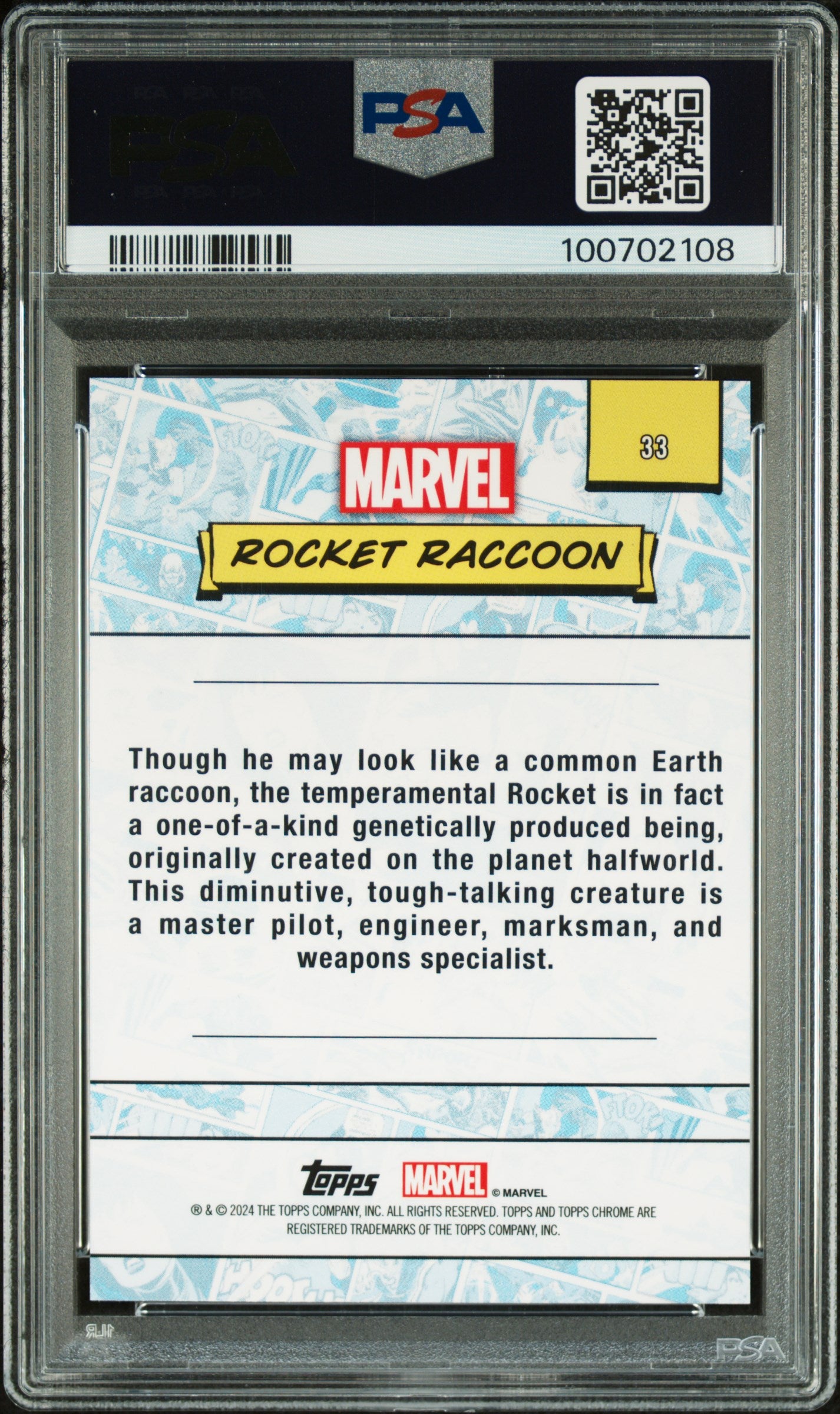 Rocket Raccoon 2024 Topps Chrome Marvel #33 Black Wave PSA 9 - Back