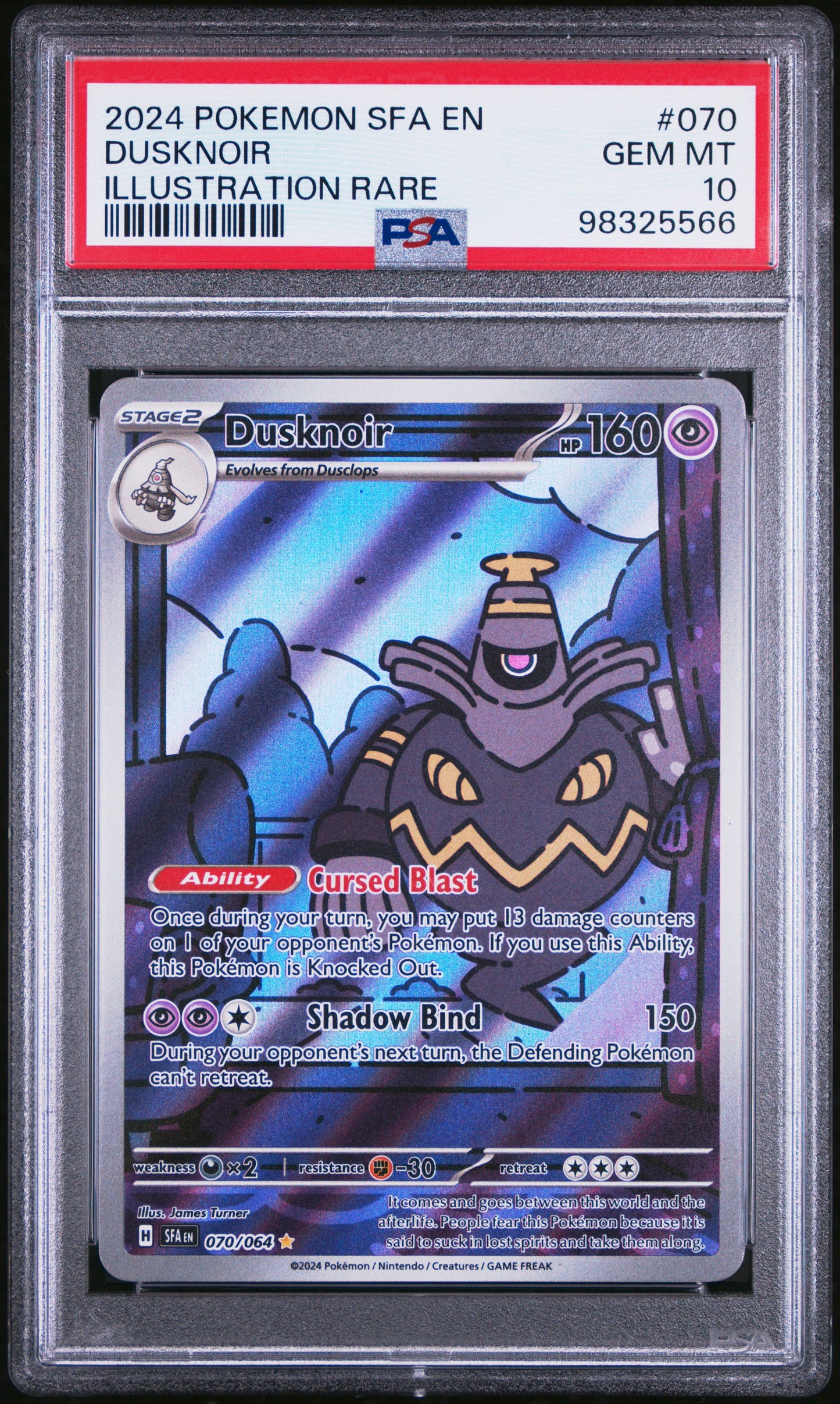 Dusknoir 2024 Pokemon Sfa En-Shrouded Fable #070 Illustration Rare PSA 10 - Front