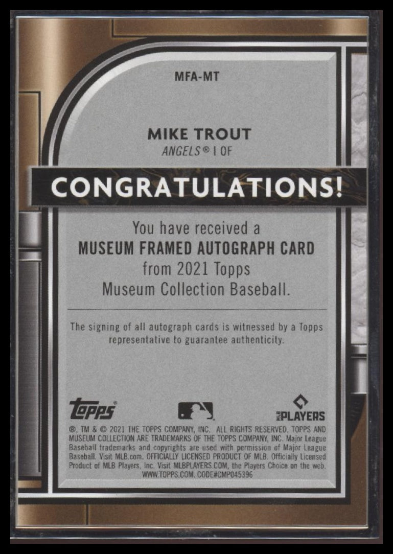 Mike Trout 2022 Topps Museum Collection Museum Framed Autographs Silver #/15 - Back