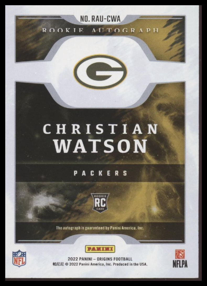Christian Watson 2022 Panini Origins #RAU-CWA Rookie Autographs - Back