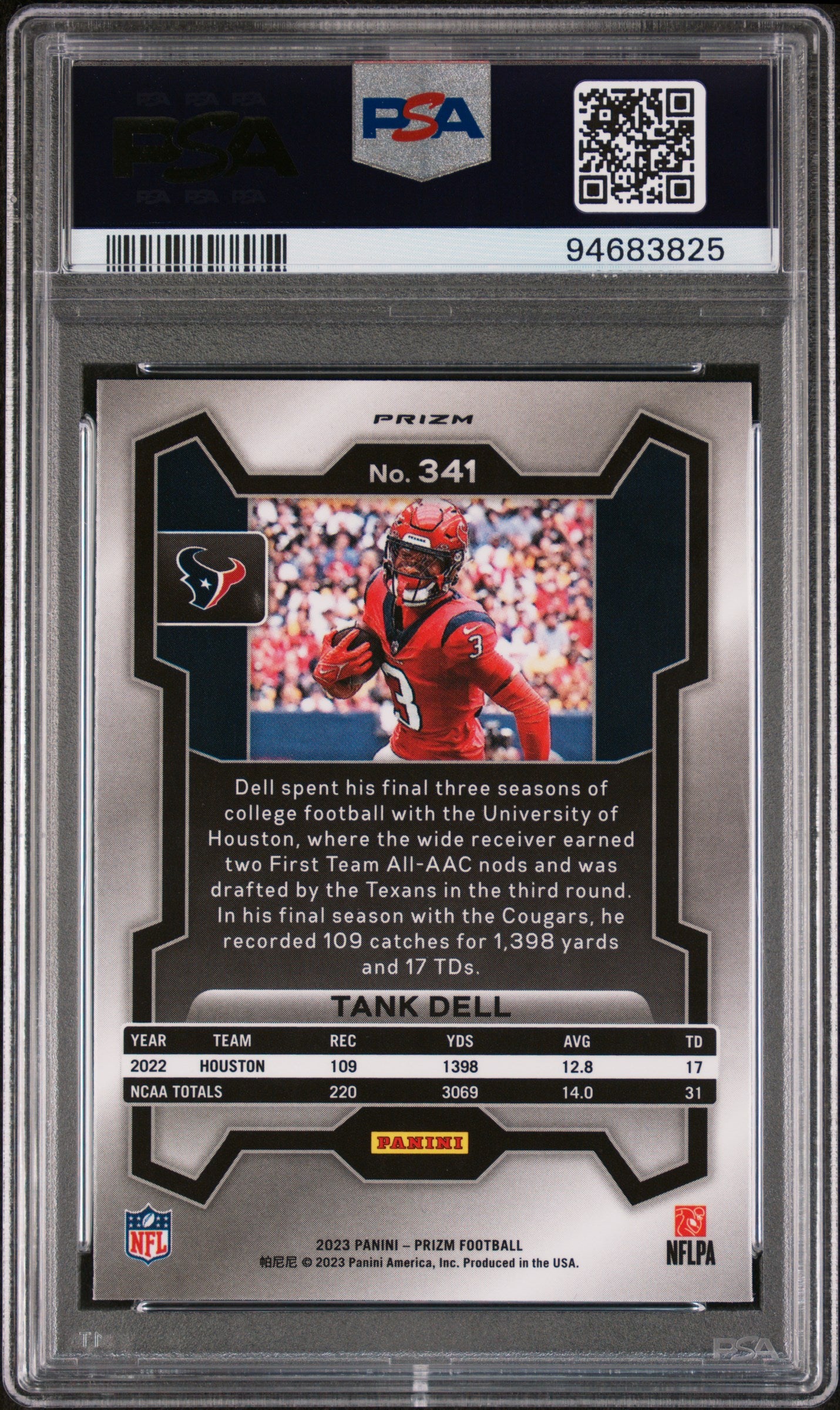 Tank Dell 2023 Panini Prizm #341 Green Wave PSA 10 - Back