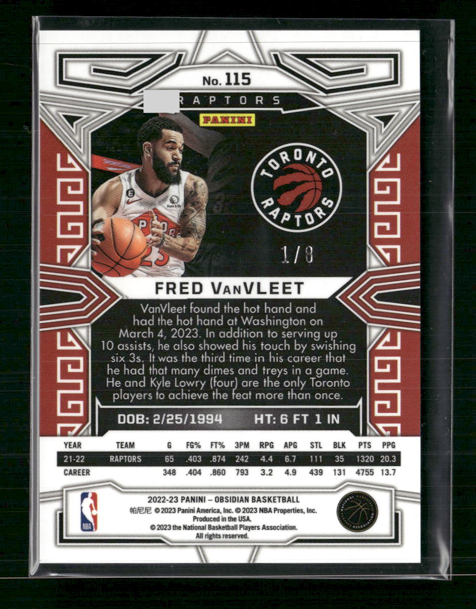 Fred VanVleet 2022-23 Panini Obsidian #115 Electric Etch Lucky Envelopes #/8 - Back