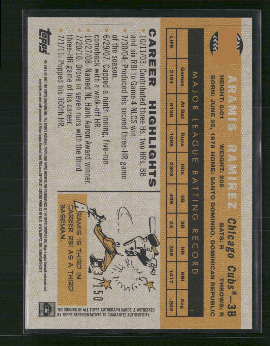 Aramis Ramirez 2021 Topps Archives #FFA-AR Fan Favorites Autographs - Back