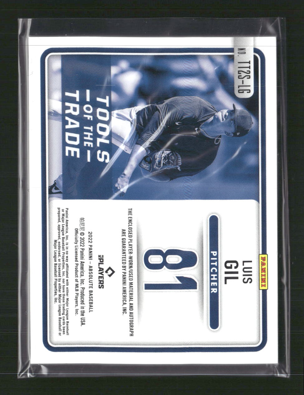 Luis Gil 2022 Panini Absolute Tools of the Trade 2 Swatch Signatures Retail #/99 - Back