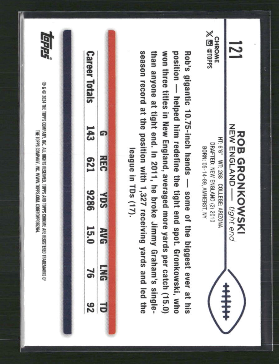 Rob Gronkowski 2024 Topps Chrome #121 Yellow Refractor #/75 - Back