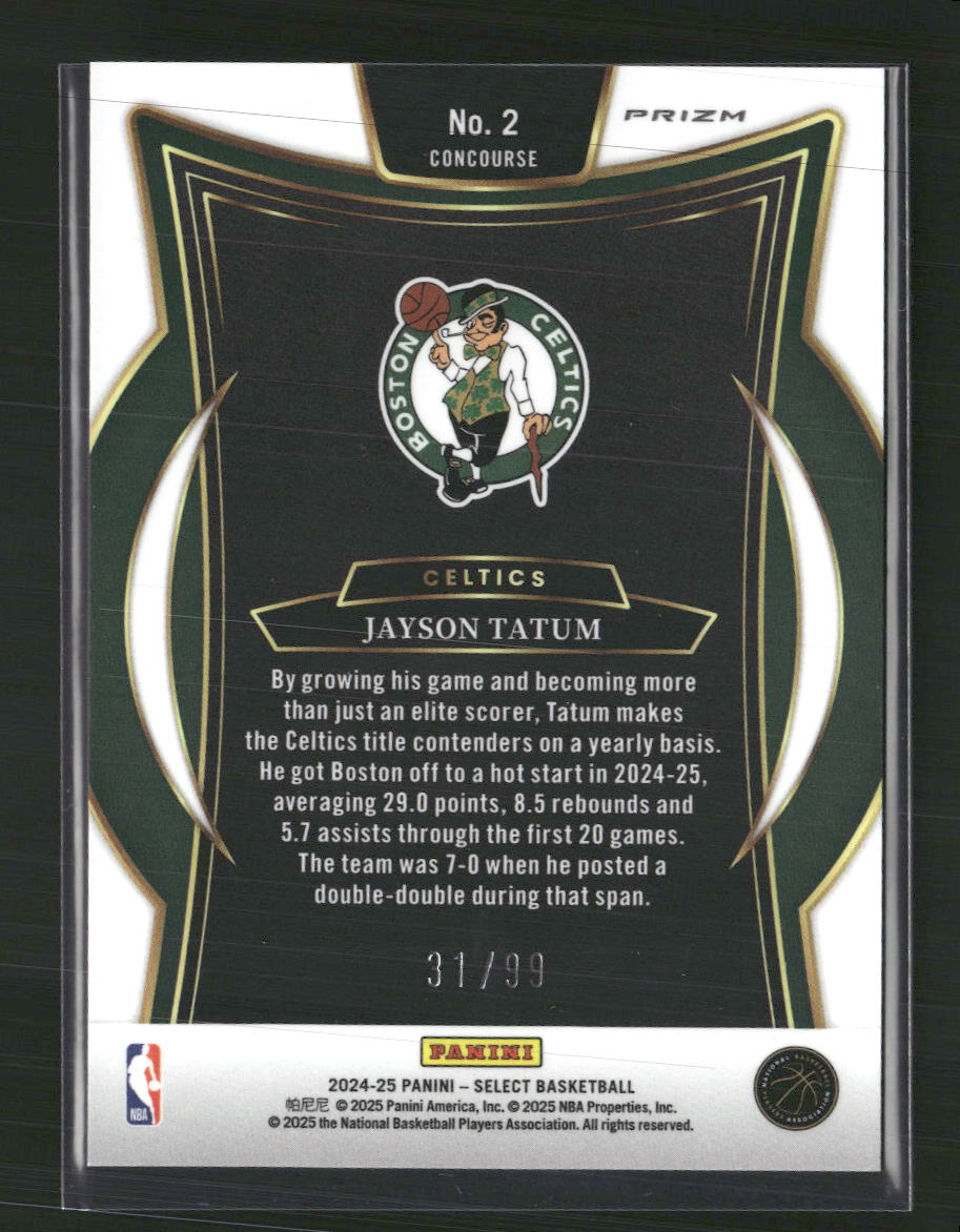Jayson Tatum 2024-25 Panini Select #2 Blue Disco Prizm #/99 - Back