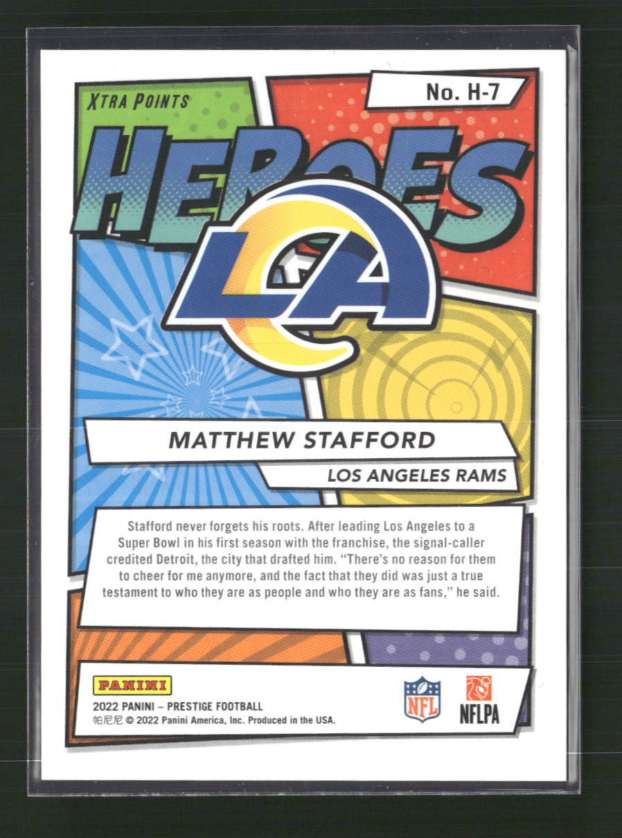 Matthew Stafford 2022 Panini Prestige #H-7 Heroes Xtra Points Red #/449 - Back
