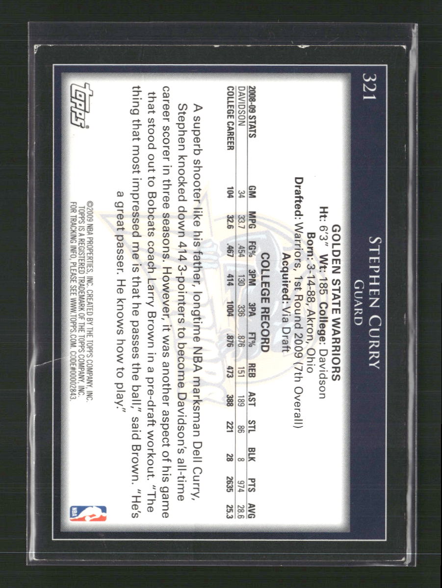 Stephen Curry 2009-10 Topps #321 - Back