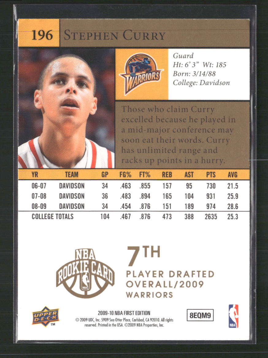 Stephen Curry 2009-10 Upper Deck #234 - Back