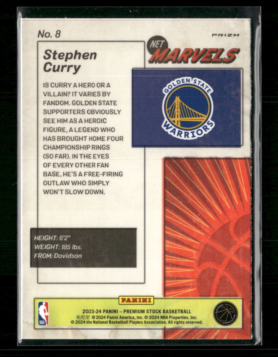 Stephen Curry 2023-24 Hoops Premium Stock #8 Retro Net Marvels Premium - Back