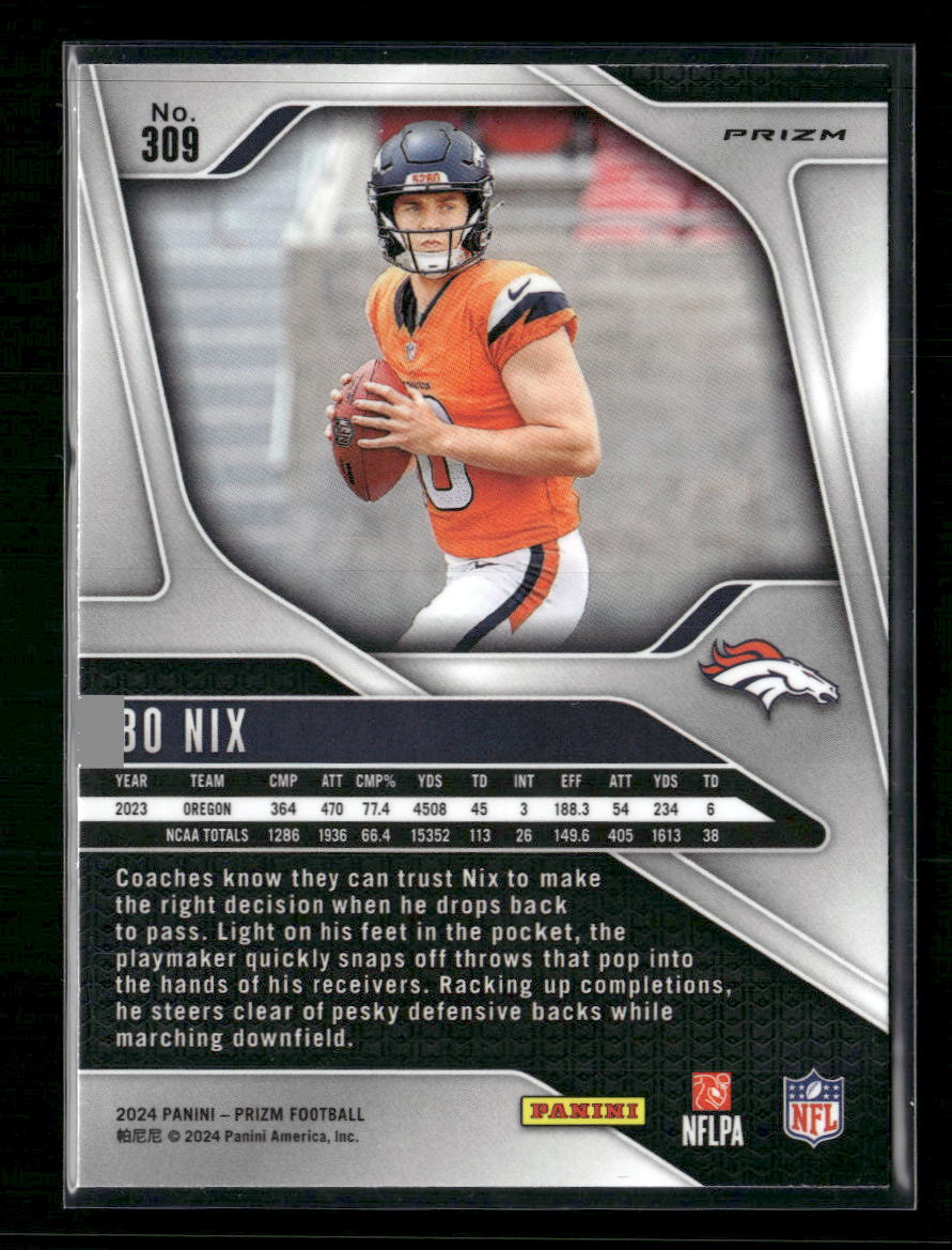 Bo Nix 2024 Panini Prizm #309 Black and Red Checker - Back