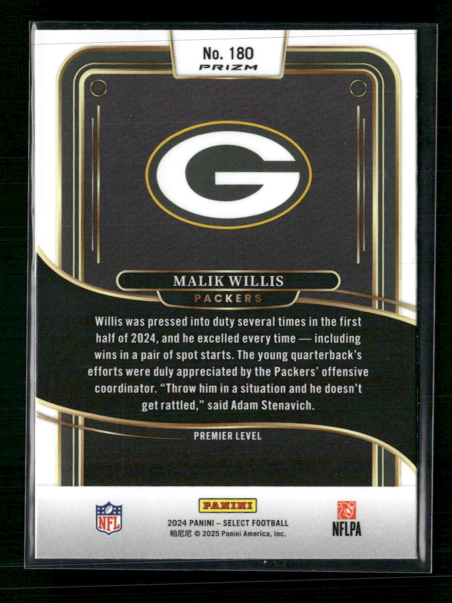 Malik Willis 2024 Panini Select #180 Tiger Prizm - Back