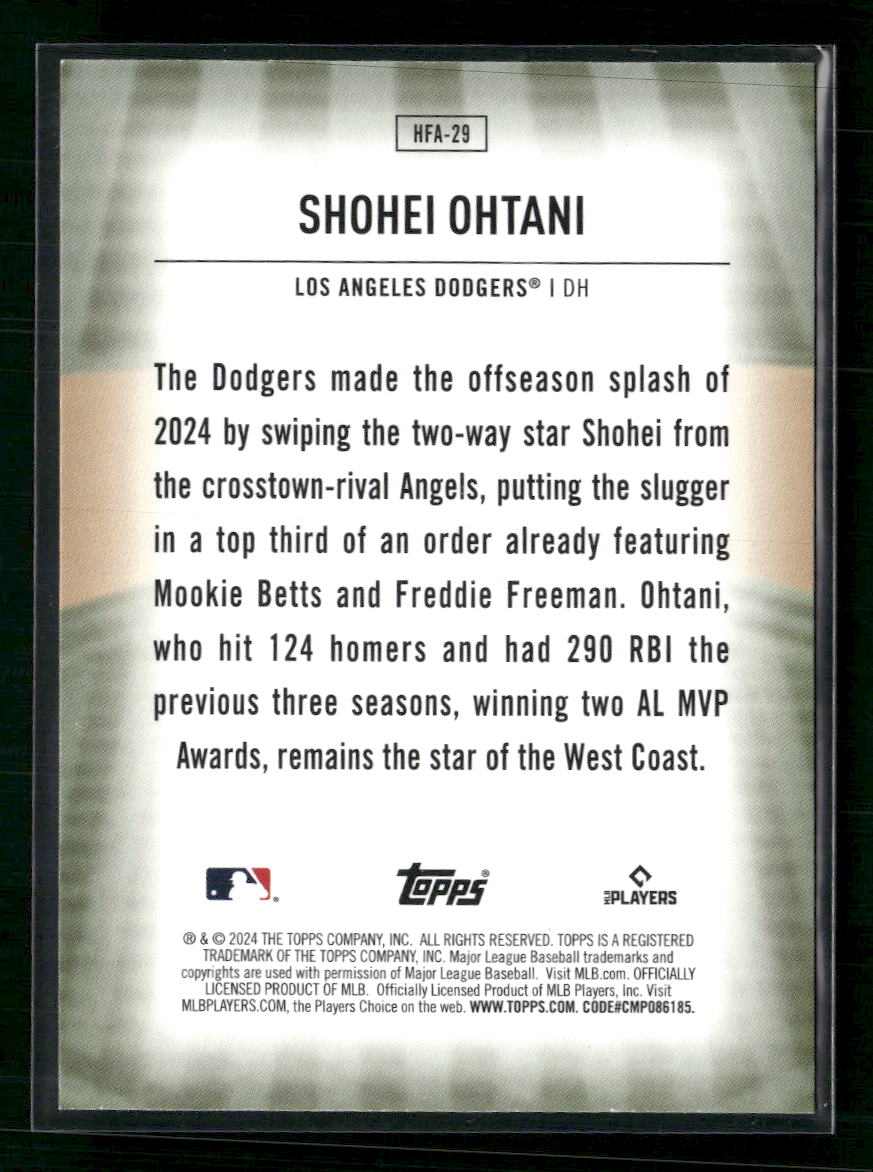 Shohei Ohtani 2024 Topps Update #HFA-29 Home Field Advantage - Back