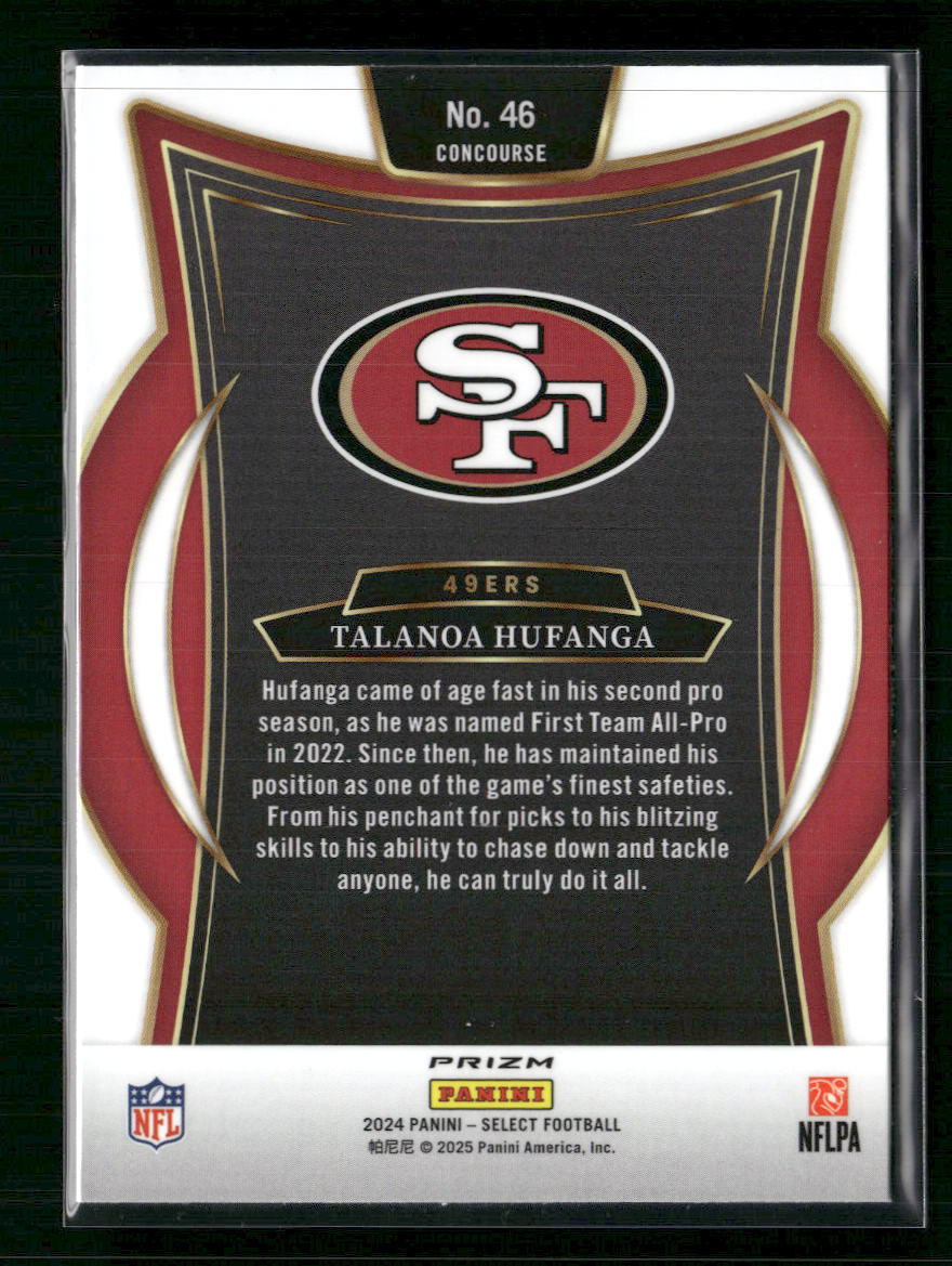 Talanoa Hufanga 2024 Panini Select #46 Tiger Prizm - Back