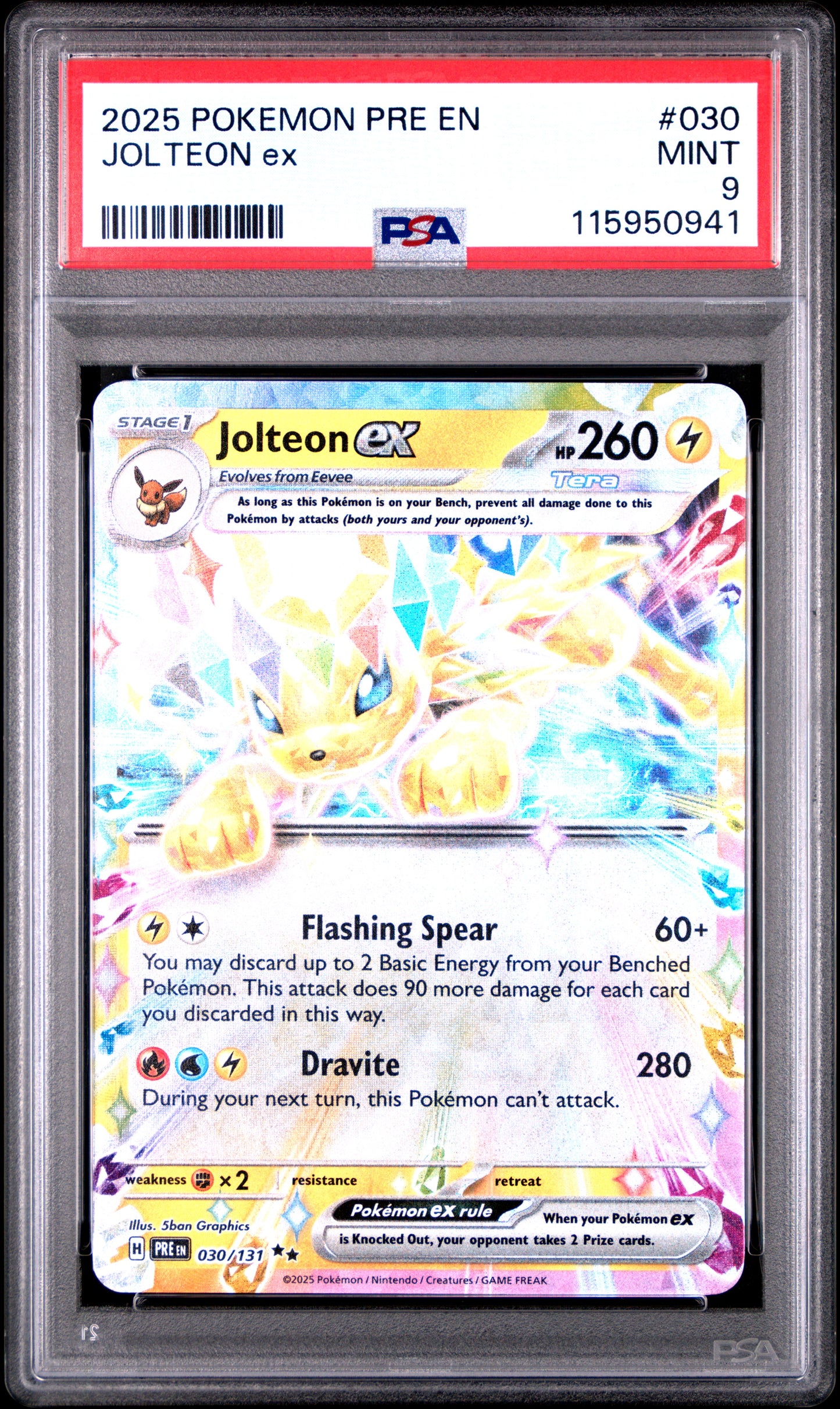 Jolteon Ex 2025 Pokemon Pre En-Prismatic Evolutions #030 PSA 9 - Front