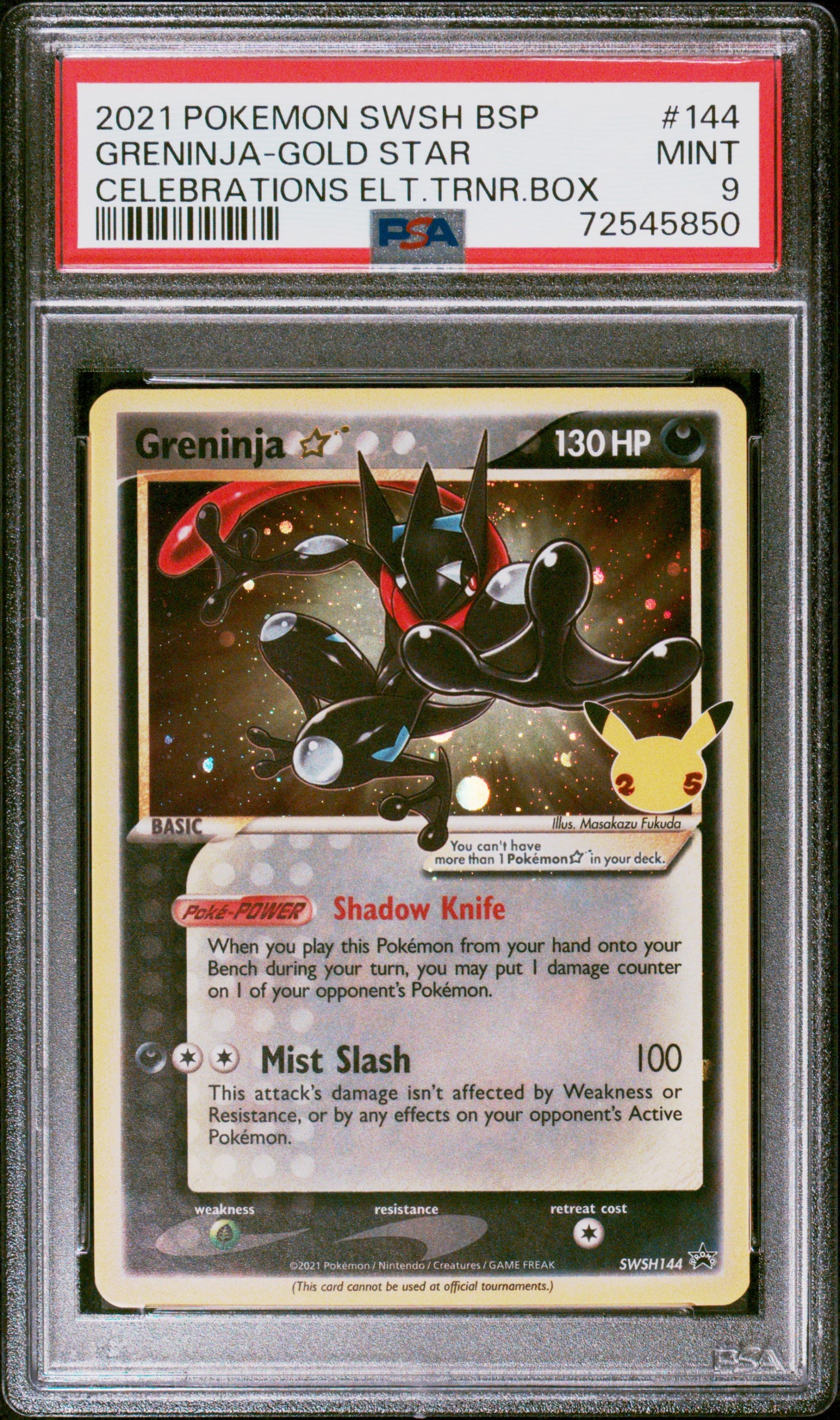 Greninja-Gold Star 2021 Pokemon Swsh Black Star Promo #144 - PSA 9 - Front