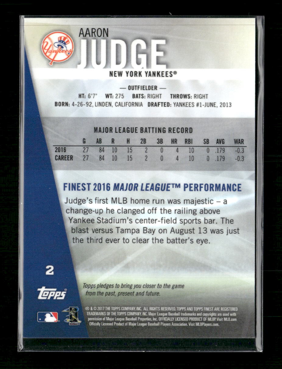 Aaron Judge 2017 Finest #2 Gold Refractor #/50 - Back