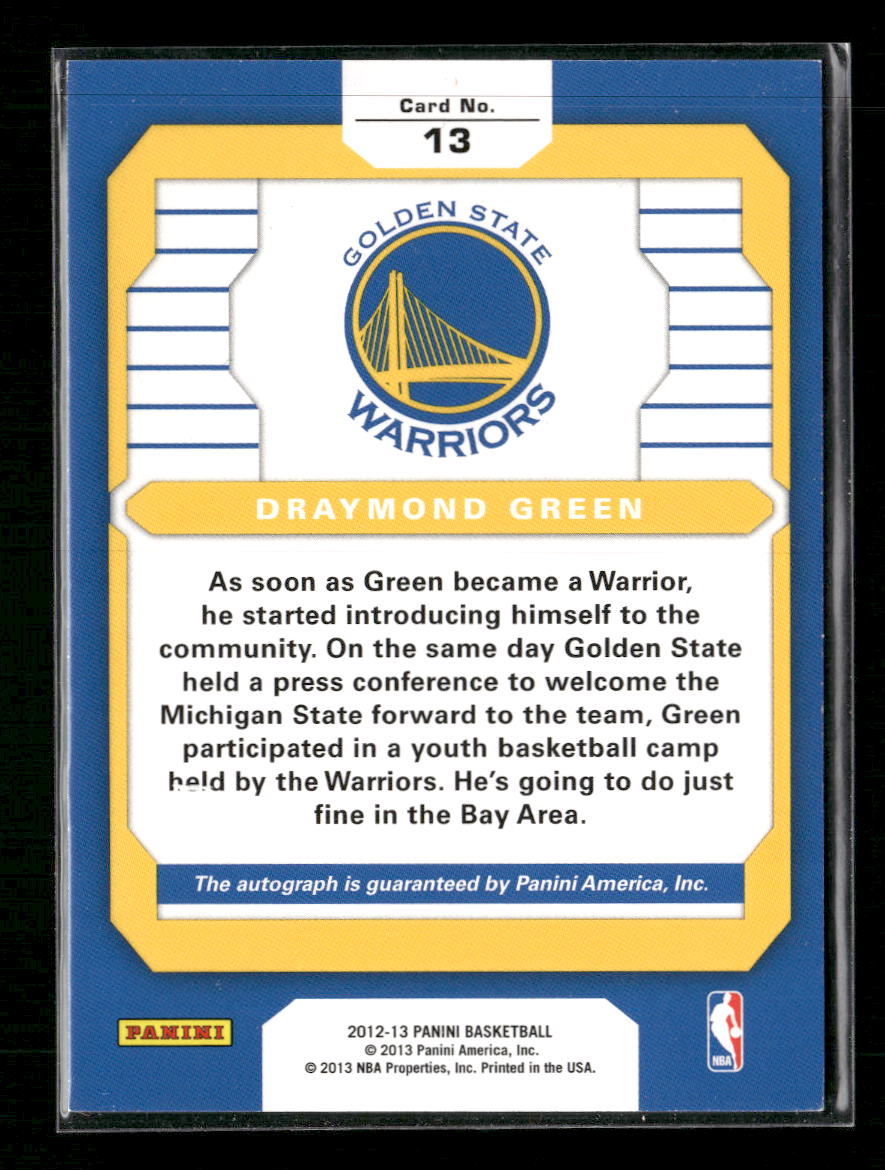 Draymond Green 2012-13 Panini #13 Authentic Signatures - Back