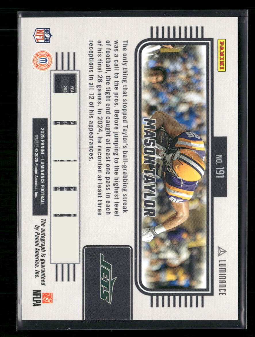 2025 Panini Luminance Mason Taylor Rookie Silver Foil Auto 642/700 - Autograph - Back