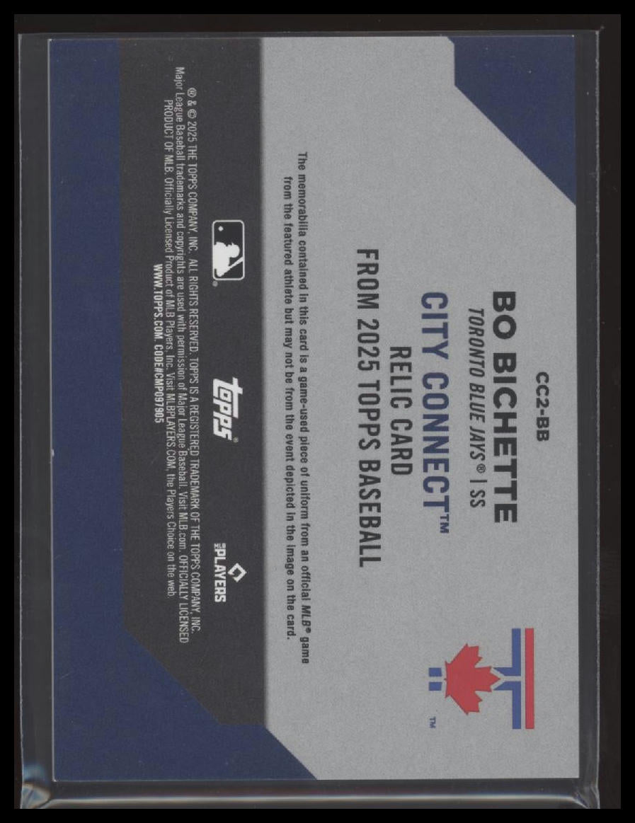Bo Bichette 2025 Topps #CC2-BB City Connect Swatch Relics Orange #/25 - Back