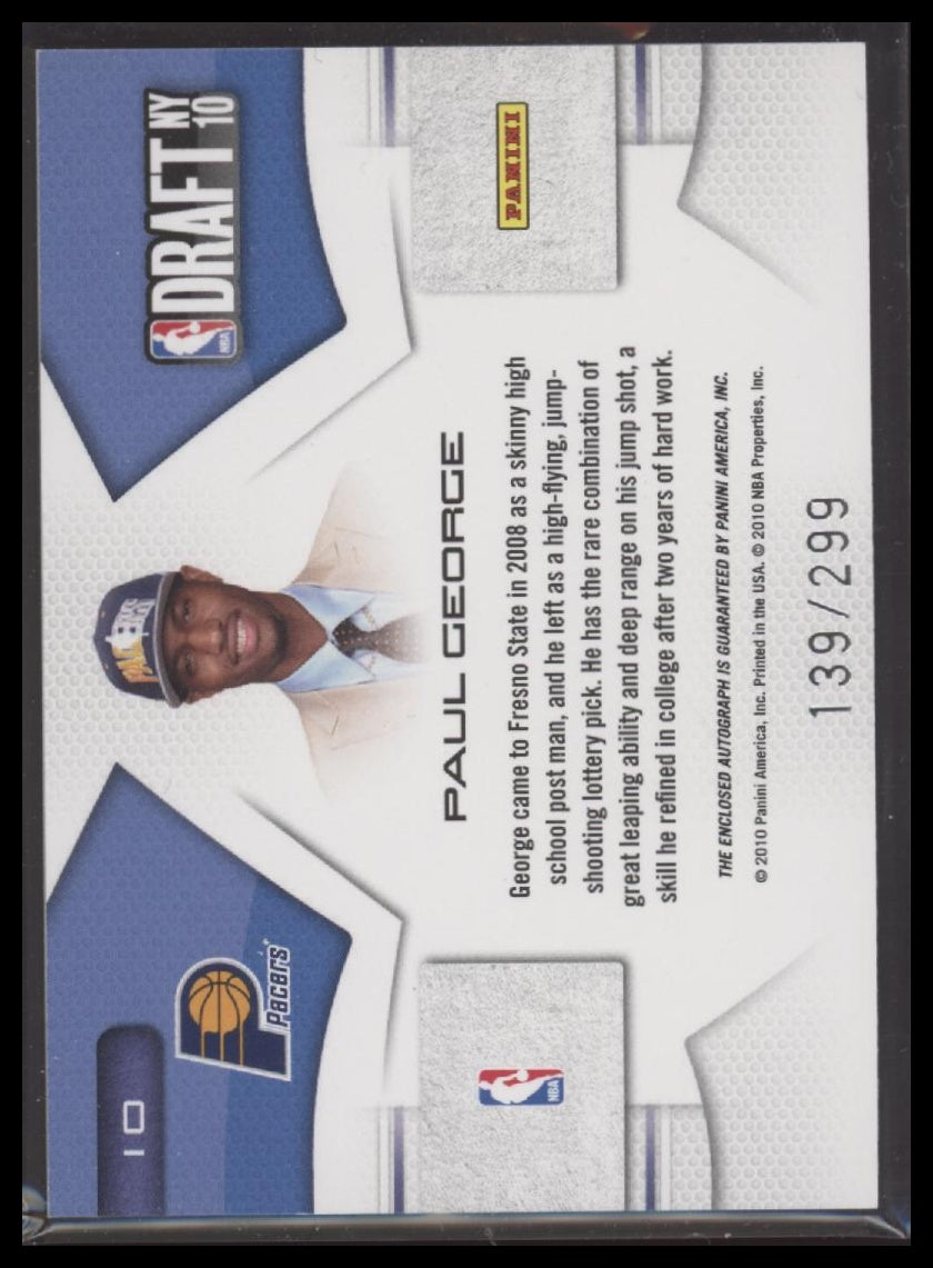 Paul George 2010-11 Panini Prestige NBA Draft Class Draft Logo Signatures #/299 - Back