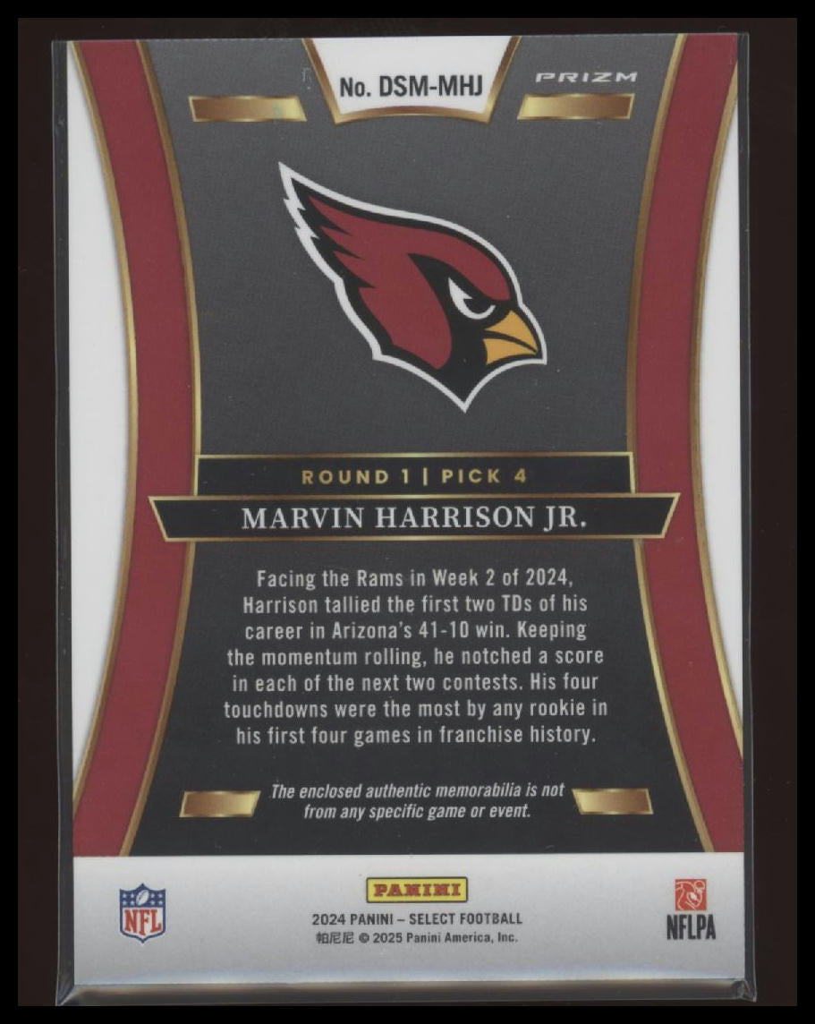 Marvin Harrison Jr. 2024 Panini Select Draft Selections Memorabilia Prizm #/149 - Back