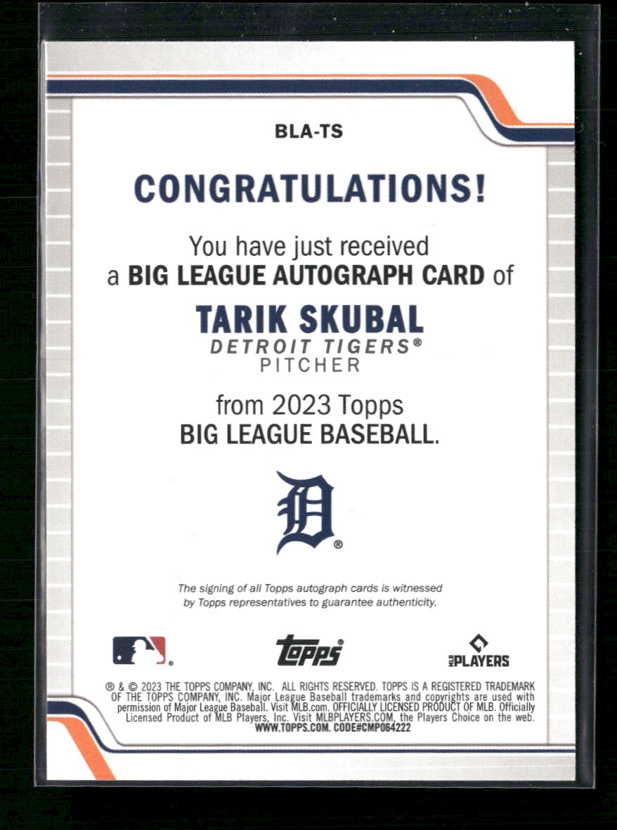 Tarik Skubal 2023 Topps Big League #BLA-TS Big League Blue Foil Autographs - Back