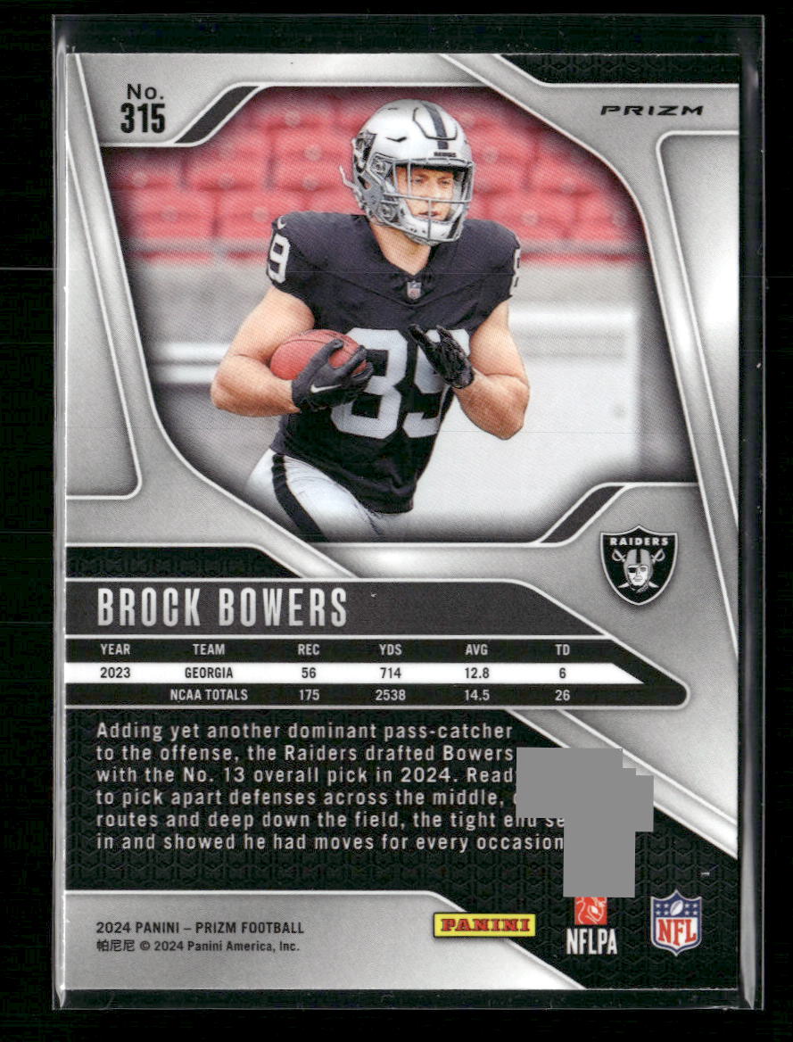 Brock Bowers 2024 Panini Prizm #315 Orange Ice - Back
