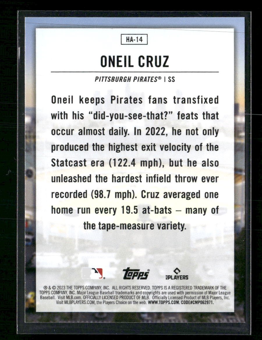 Oneil Cruz 2023 Topps #HA-14 Home Field Advantage - Back